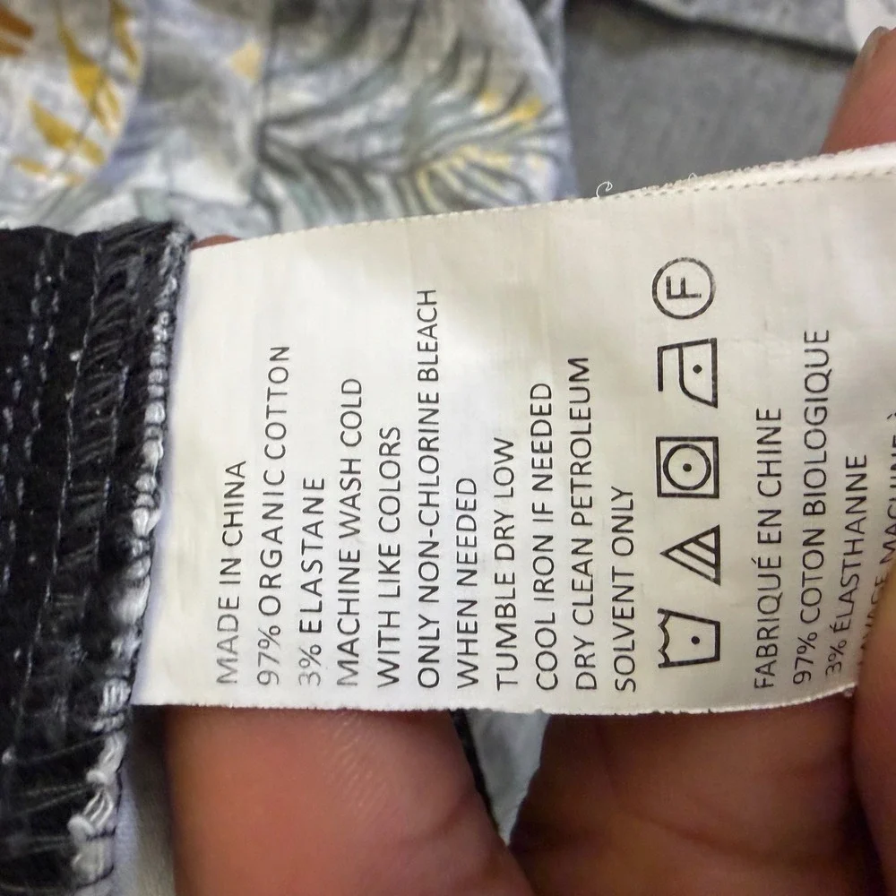 Prana Shorts Mens 34 Grey Tropical Floral Organic Cotton Stretch Flat Front